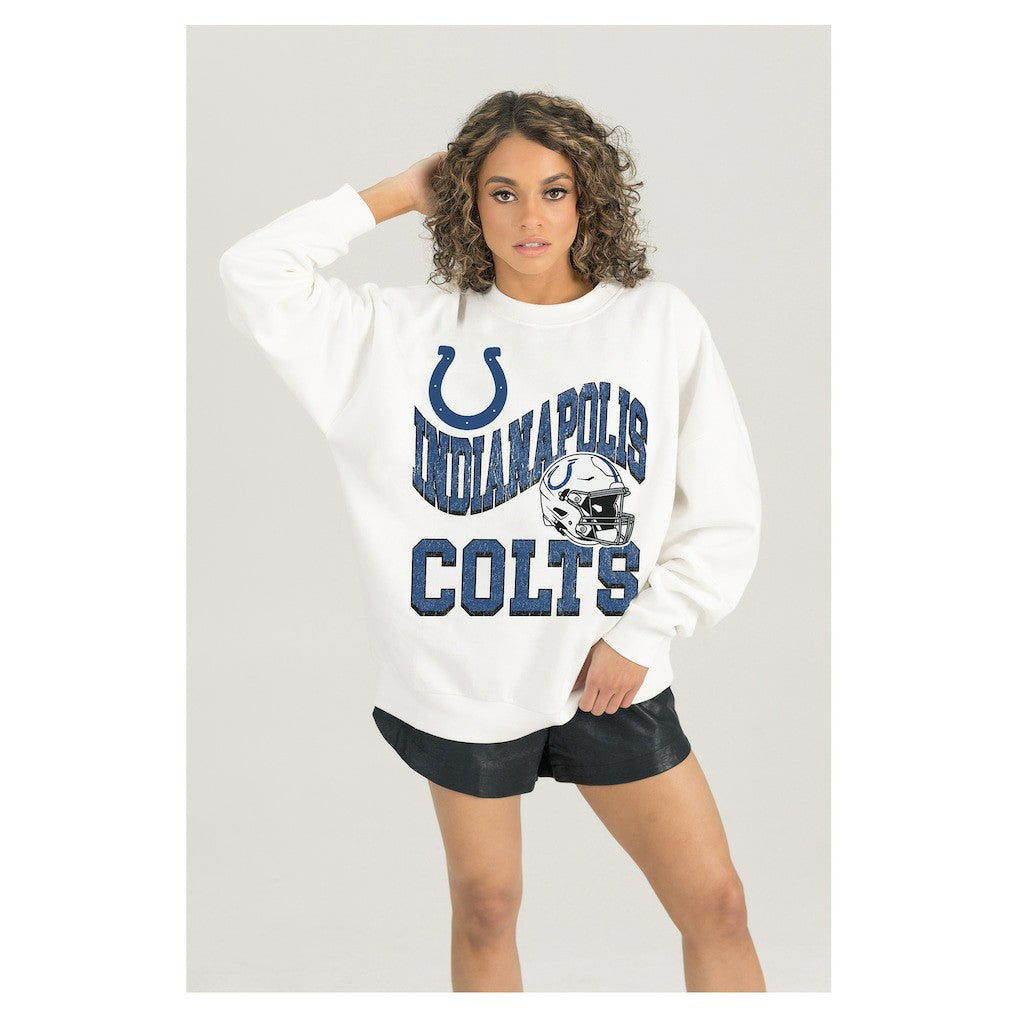 NFL Indianapolis Colts Gameday Couture Women's Oversized Hard Earned Premium Fleece Pullover Sweatshirt
