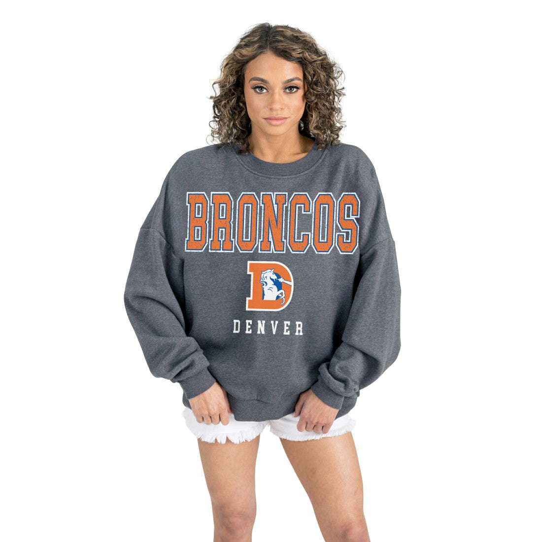 NFL Denver Broncos Gameday Couture Women's Bring Your Energy Oversized Premium Fleece Pullover Sweatshirt