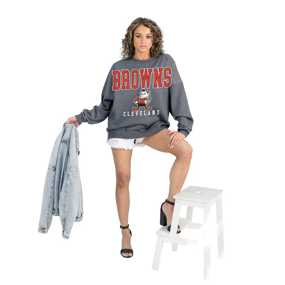 NFL Cleveland Browns Gameday Couture Women's Bring Your Energy Oversized Premium Fleece Pullover Sweatshirt