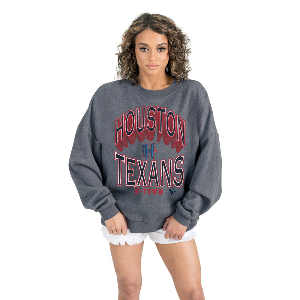 NFL Houston Texans Gameday Couture Women's Long Weekends Oversized Premium Fleece Pullover Sweatshirt
