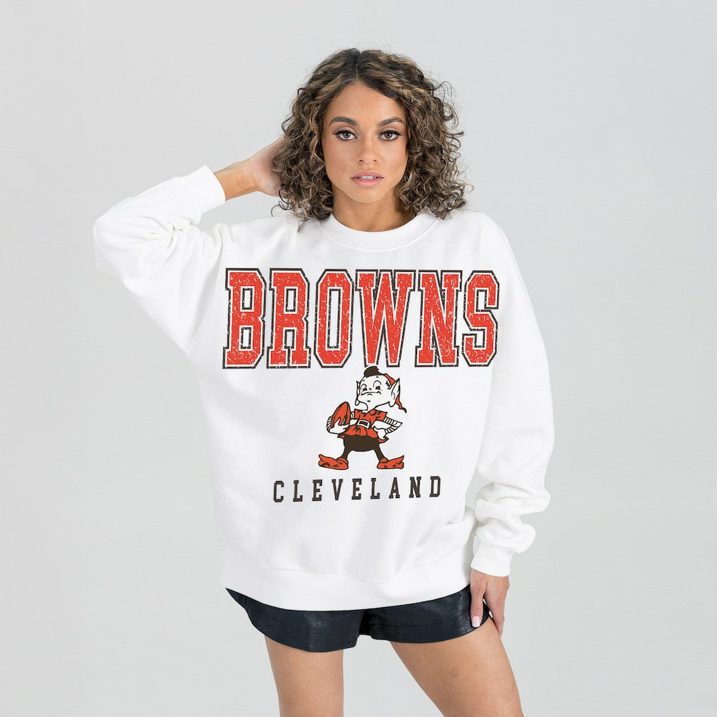 NFL Cleveland Browns Gameday Couture Women's Classic Sunday Drives Oversized Premium Fleece Pullover Sweatshirt
