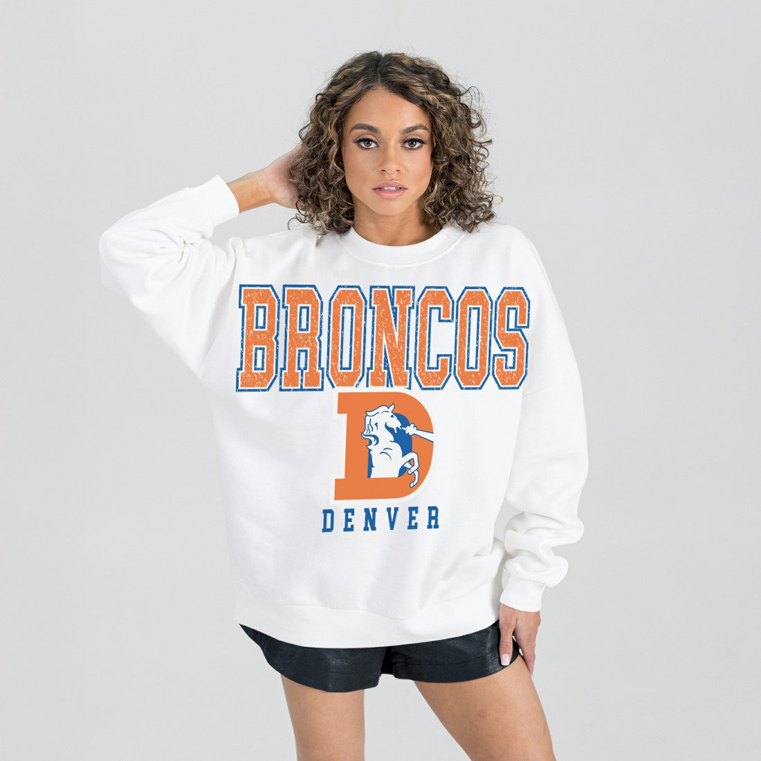 NFL Denver Broncos Gameday Couture Women's Classic Sunday Drives Oversized Premium Fleece Pullover Sweatshirt