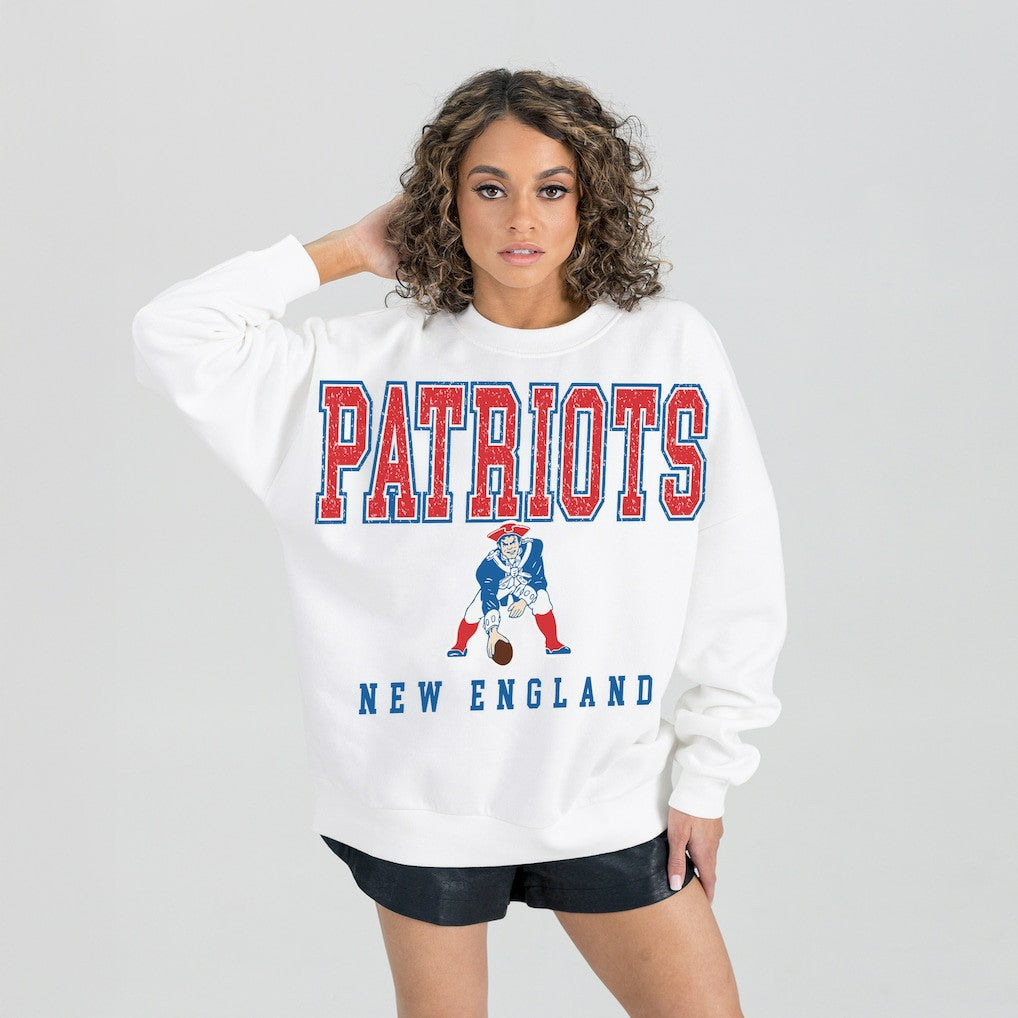 NFL New England Patriots Gameday Couture Women's Classic Sunday Drives Oversized Premium Fleece Pullover Sweatshirt