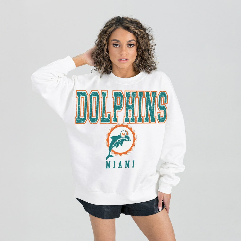 NFL Miami Dolphins Gameday Couture Women's Classic Sunday Drives Oversized Premium Fleece Pullover Sweatshirt