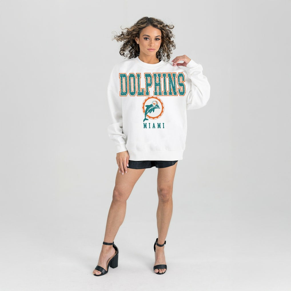 NFL Miami Dolphins Gameday Couture Women's Classic Sunday Drives Oversized Premium Fleece Pullover Sweatshirt