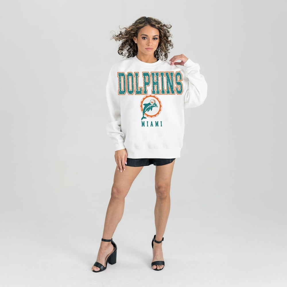 NFL Miami Dolphins Gameday Couture Women's Classic Sunday Drives Oversized Premium Fleece Pullover Sweatshirt
