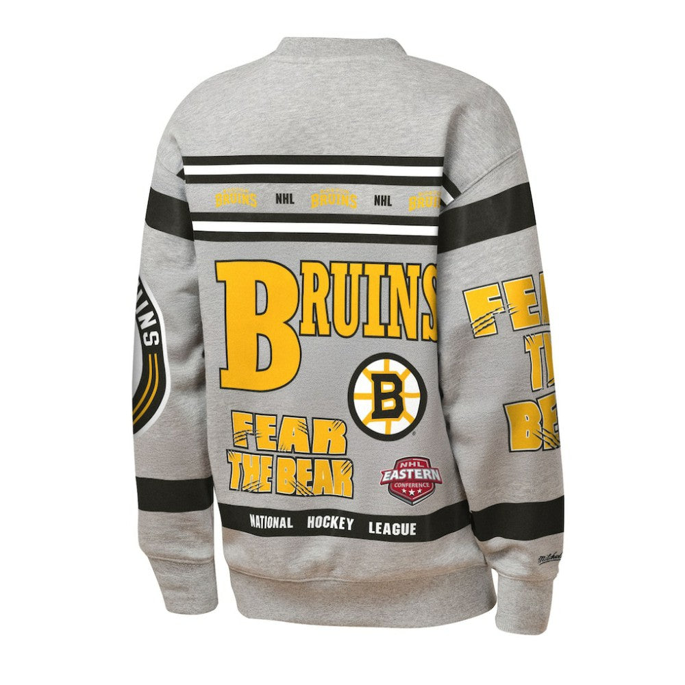 Boston Bruins Mitchell & Ness Youth Allover Print Fleece Crewneck Sweatshirt