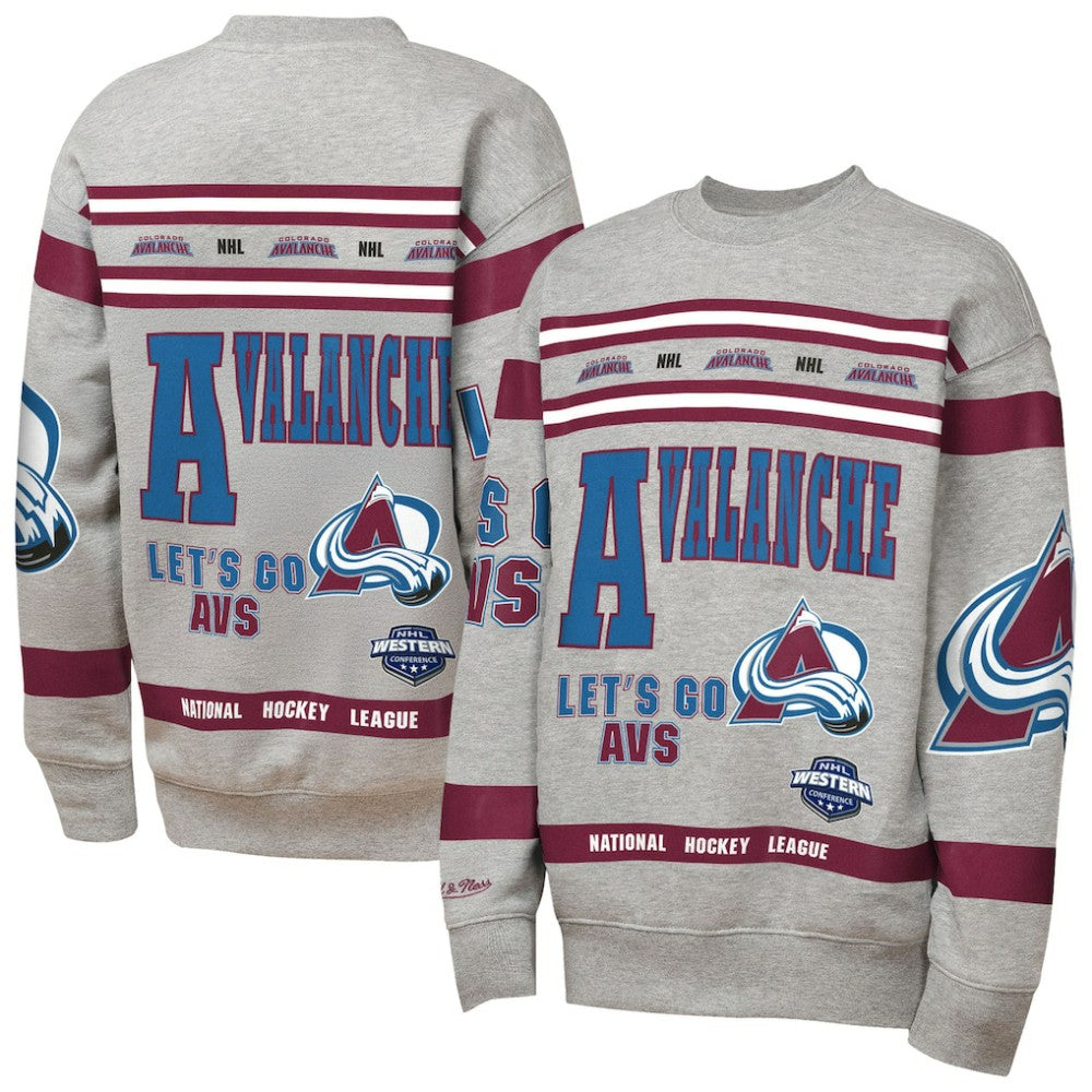 Colorado Avalanche Mitchell & Ness Youth Allover Print Fleece Crewneck Sweatshirt