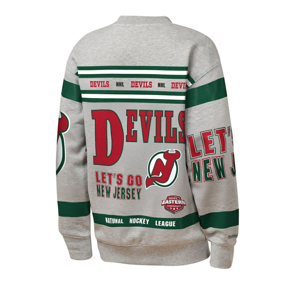 New Jersey Devils Mitchell & Ness Youth Allover Print Fleece Crewneck Sweatshirt