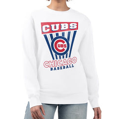 Chicago Cubs Starter Women's Poster Print Team Fleece Pullover Sweatshirt - White