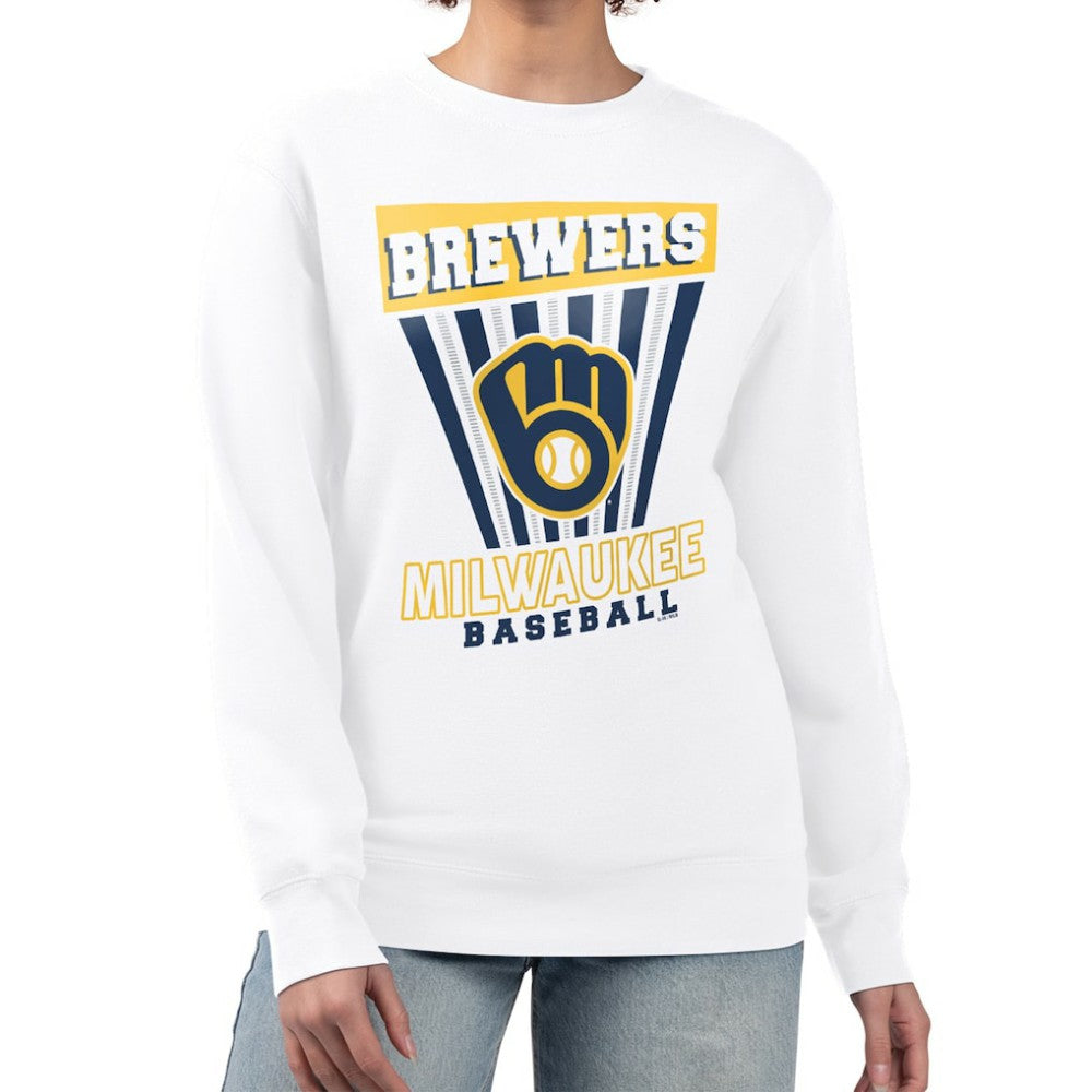 Milwaukee Brewers Starter Women's Poster Print Team Fleece Pullover Sweatshirt - White