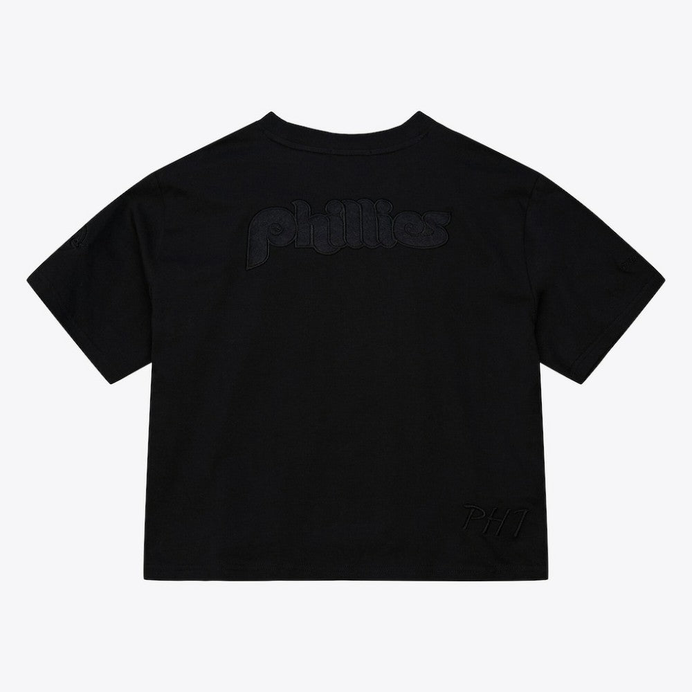 Philadelphia Phillies Women's Cooperstown Collection Phantom Cropped T-Shirt - Black | Mitchell & Ness