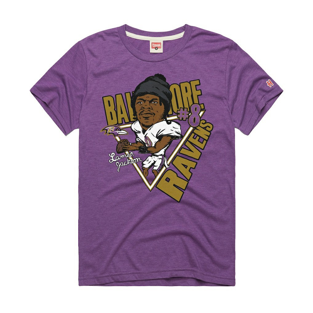 NFL Baltimore Ravens Lamar Jackson  Homage Unisex Caricature Player Graphic Tri-Blend T-Shirt