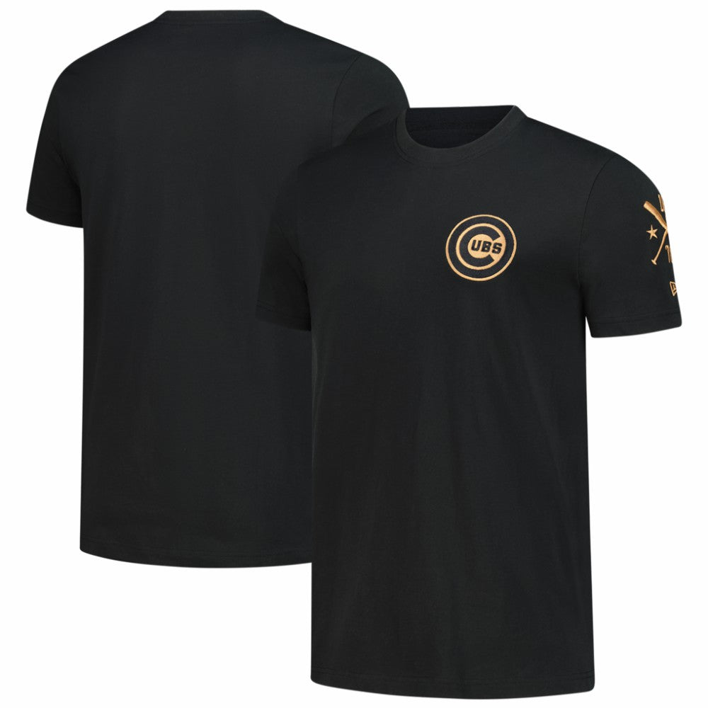 Chicago Cubs Bronze Logo with Cross Bats Established T-Shirt - Black | New Era