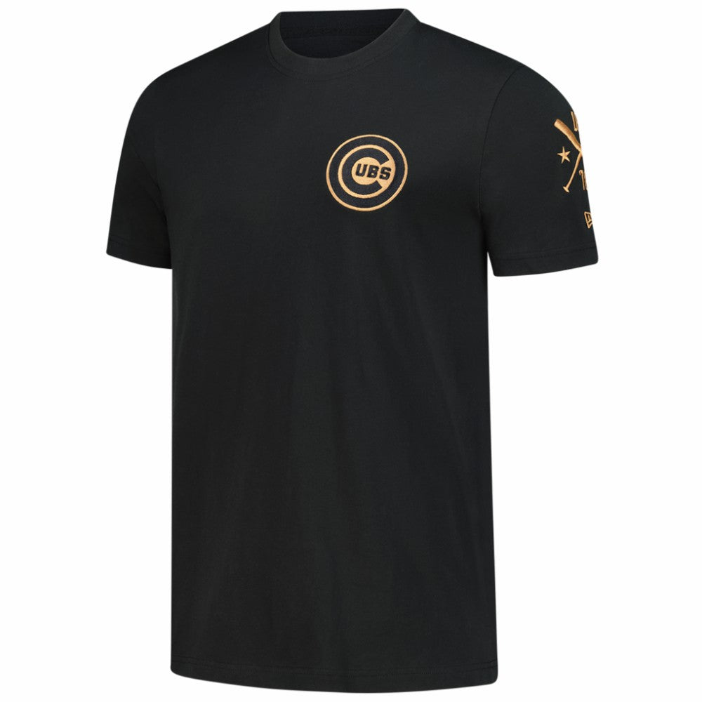 Chicago Cubs Bronze Logo with Cross Bats Established T-Shirt - Black | New Era