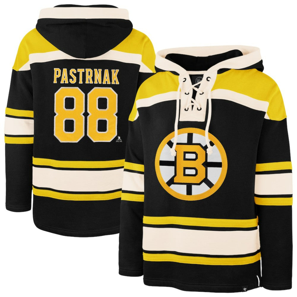 David Pastrnak Boston Bruins '47 Player Name & Number Lacer Hoodie