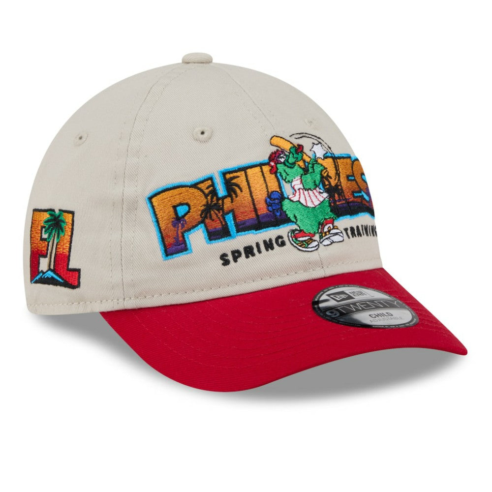 Philadelphia Phillies Youth 2026 Spring Training Fan Pack Batter 9TWENTY Adjustable Hat - Stone/Red | New Era