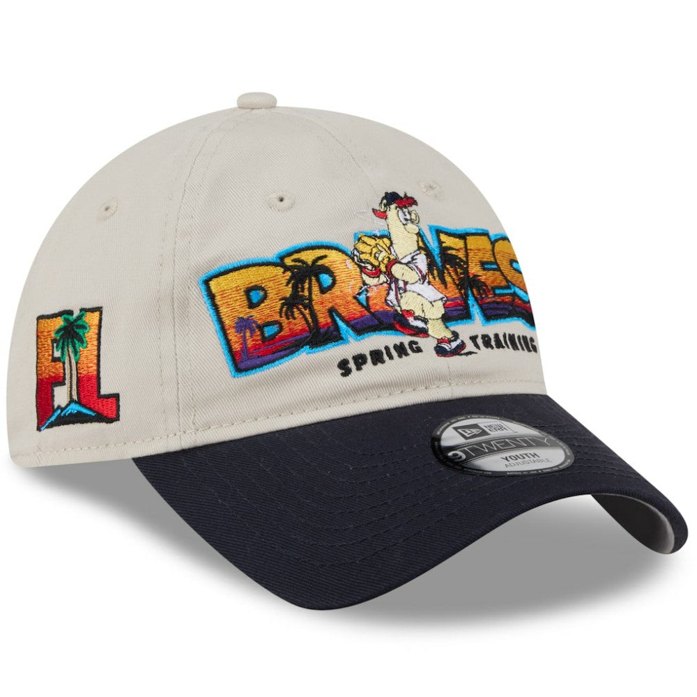 Atlanta Braves Youth 2026 Spring Training Fan Pack Batter 9TWENTY Adjustable Hat - Stone/Navy | New Era