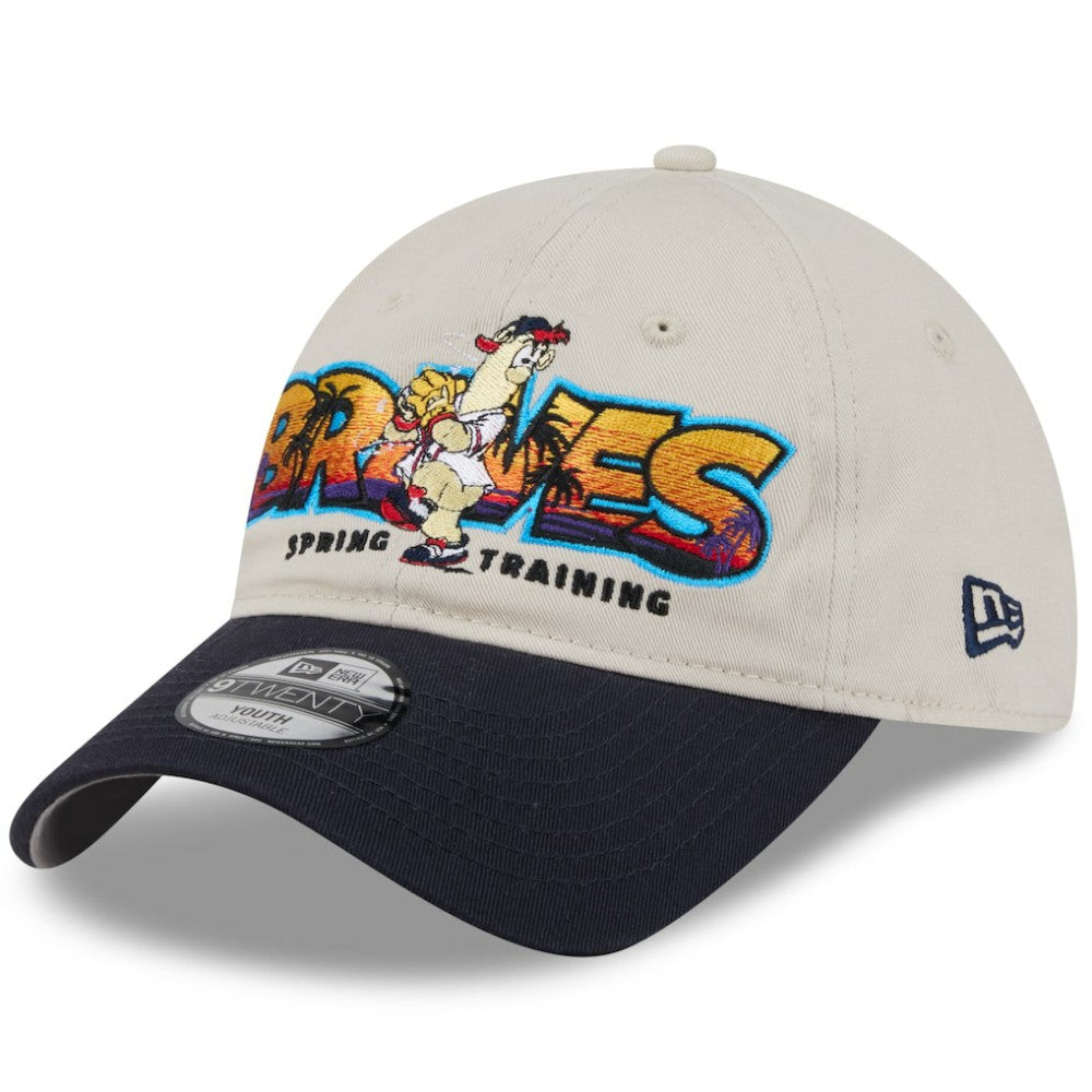 Atlanta Braves Youth 2026 Spring Training Fan Pack Batter 9TWENTY Adjustable Hat - Stone/Navy | New Era