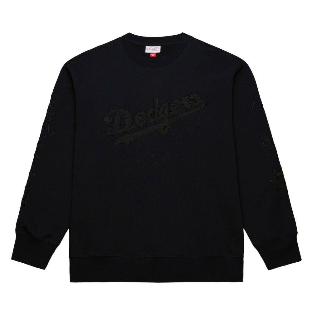 Los Angeles Dodgers Phantom Fleece Crewneck Sweatshirt - Black | Mitchell & Ness