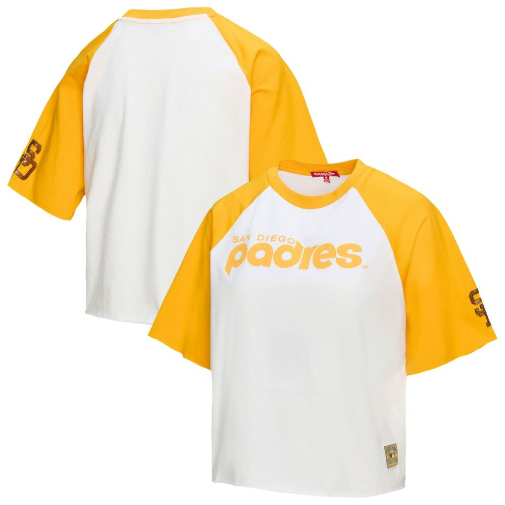 San Diego Padres Women's Cropped Raglan Boxy T-Shirt - White | Mitchell & Ness