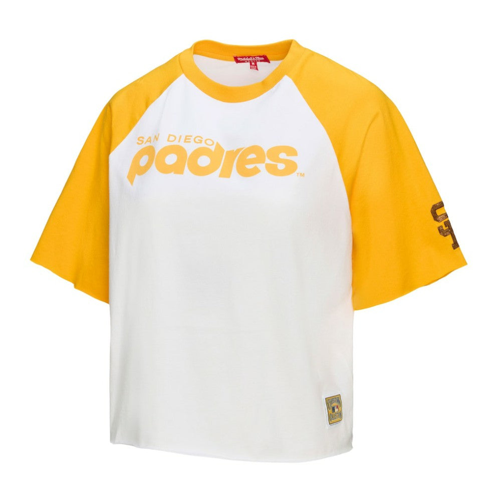 San Diego Padres Women's Cropped Raglan Boxy T-Shirt - White | Mitchell & Ness