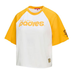 San Diego Padres Women's Cropped Raglan Boxy T-Shirt - White | Mitchell & Ness