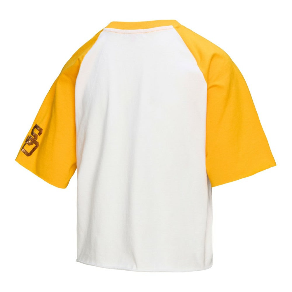 San Diego Padres Women's Cropped Raglan Boxy T-Shirt - White | Mitchell & Ness
