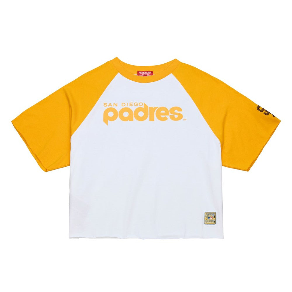 San Diego Padres Women's Cropped Raglan Boxy T-Shirt - White | Mitchell & Ness