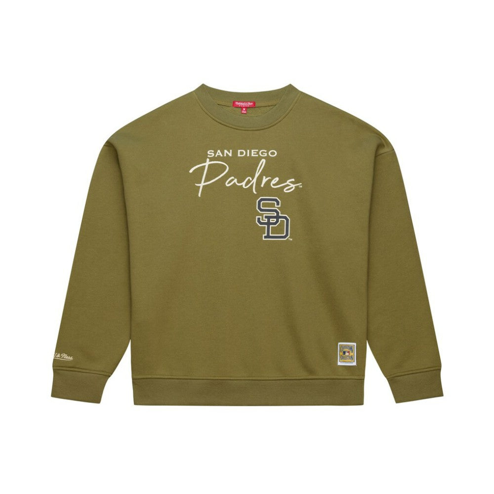 San Diego Padres Women's Oversized Crewneck Sweatshirt - Olive | Mitchell & Ness