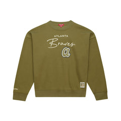 Atlanta Braves Women's Oversized Crewneck Sweatshirt - Olive | Mitchell & Ness
