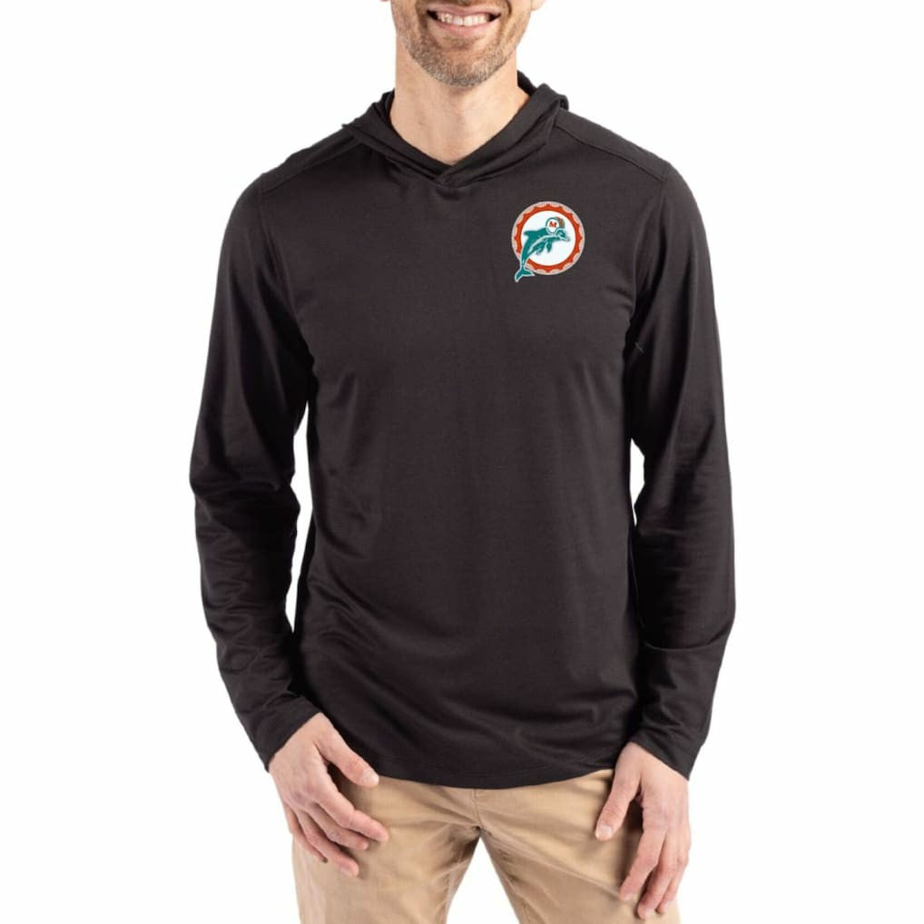 NFL Miami Dolphins Cutter & Buck Coastline Epic Comfort Eco Recycled Long Sleeve Hoodie T-Shirt