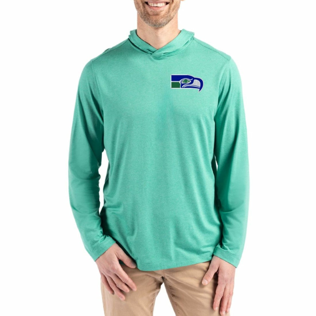 NFL Seattle Seahawks Cutter & Buck Coastline Epic Comfort Eco Recycled Long Sleeve Hoodie T-Shirt