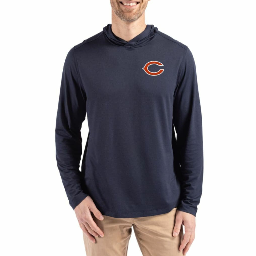 NFL Chicago Bears Cutter & Buck Coastline Epic Comfort Eco Recycled Long Sleeve Hoodie T-Shirt