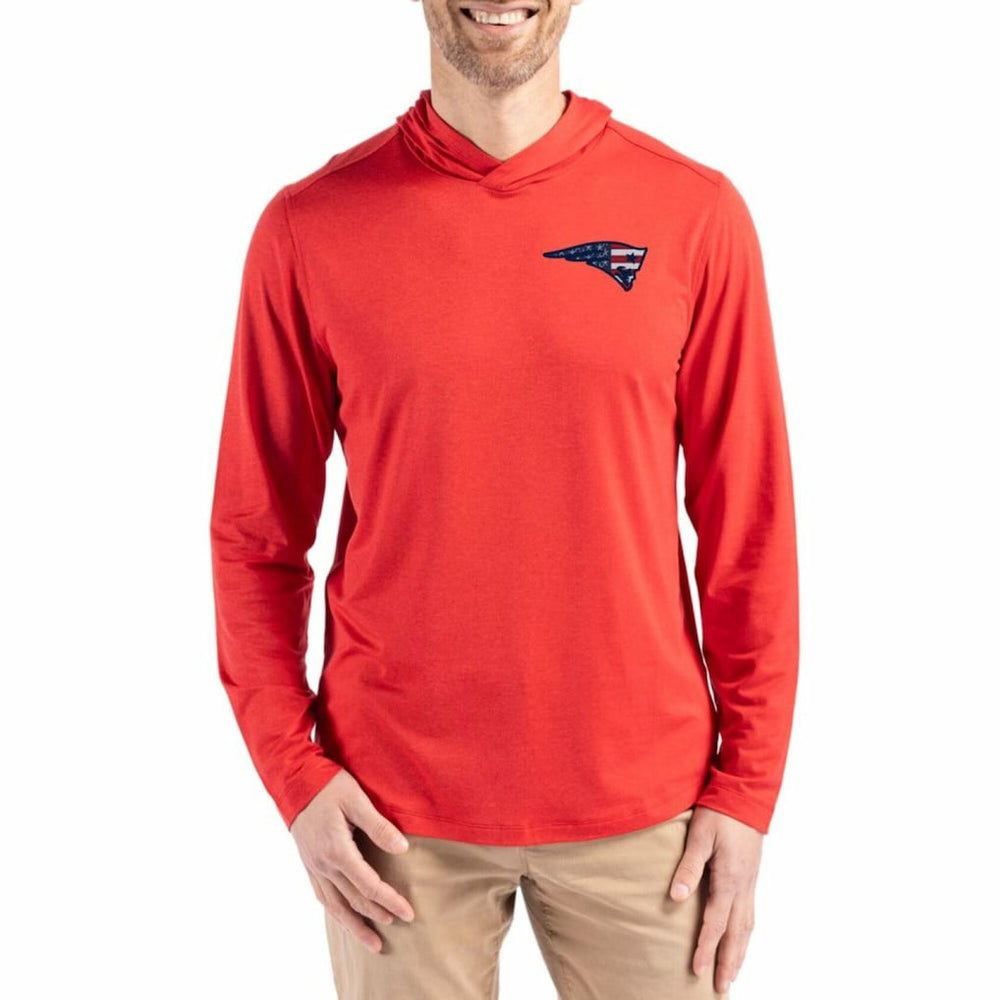NFL New England Patriots Cutter & Buck Americana Coastline Epic Comfort Eco Recycled Long Sleeve Hoodie T-Shirt