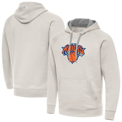 New York Knicks Antigua Big Logo Victory Pullover Hoodie - Cream for sale