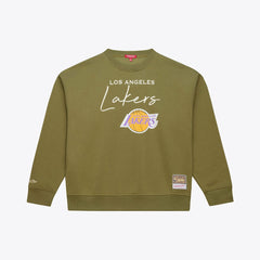 Los Angeles Lakers Women's Lightweight Script Sweatshirt - Olive | Mitchell & Ness outlet