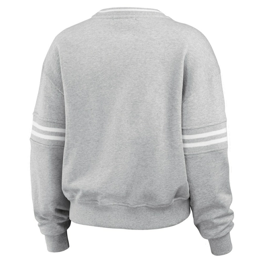 New York Yankees WEAR by Erin Andrews Women's Sleeve Stripe Fleece Crewneck Sweatshirt - Gray