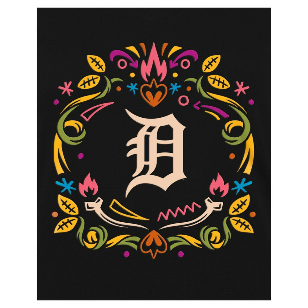 Detroit Tigers Women's Día de los Muertos V-Neck T-Shirt - Black | New Era