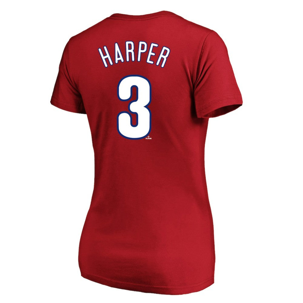 Bryce Harper Philadelphia Phillies Profile Women's Plus Size Name & Number V-Neck T-Shirt - Red