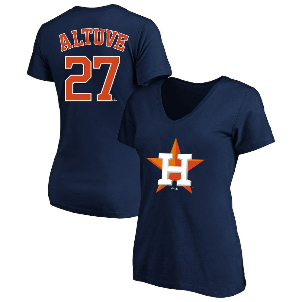 Jose Altuve Houston Astros Profile Women's Plus Size Name & Number V-Neck T-Shirt - Navy