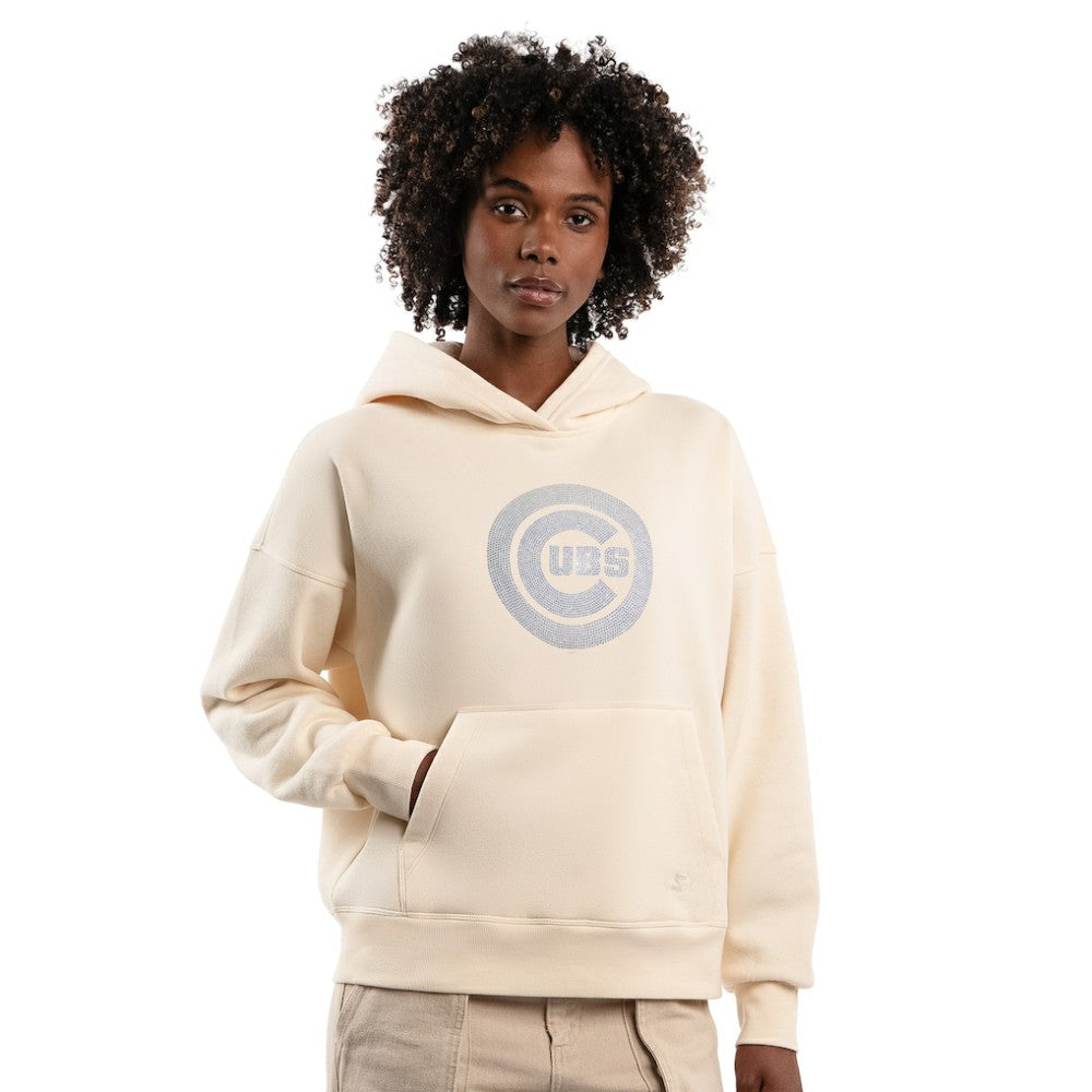 Chicago Cubs Starter Women's Fleece Rhinestone Hoodie - Cream