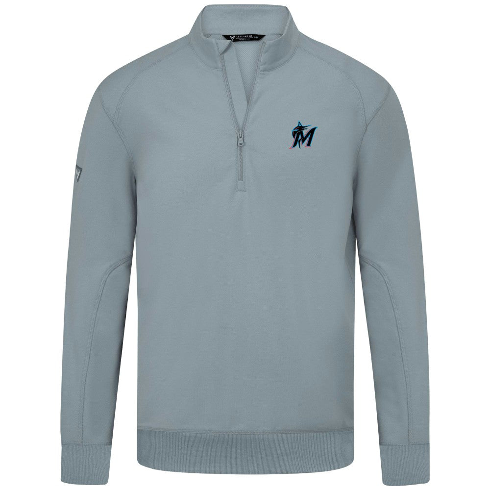 Miami Marlins Levelwear Upright Insignia Tri-Blend Quarter-Zip Pullover - Gray