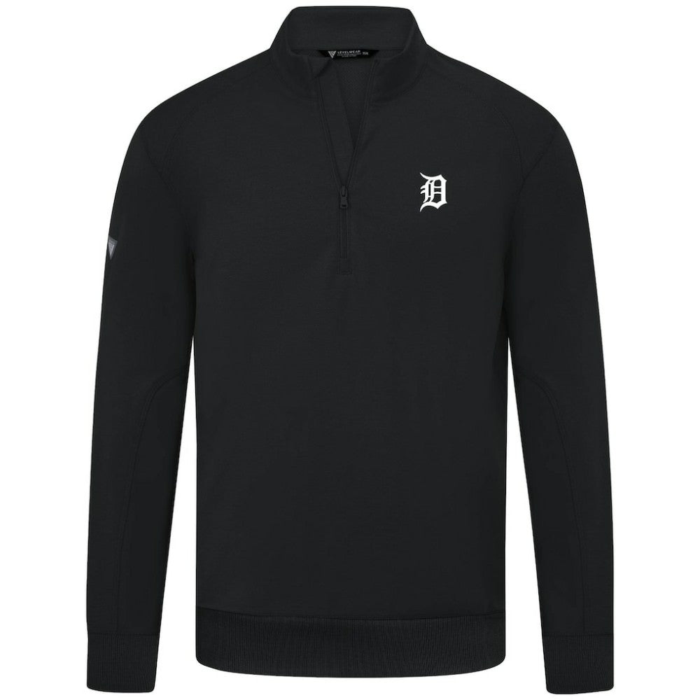 Detroit Tigers Levelwear Upright Insignia Tri-Blend Quarter-Zip Pullover - Black