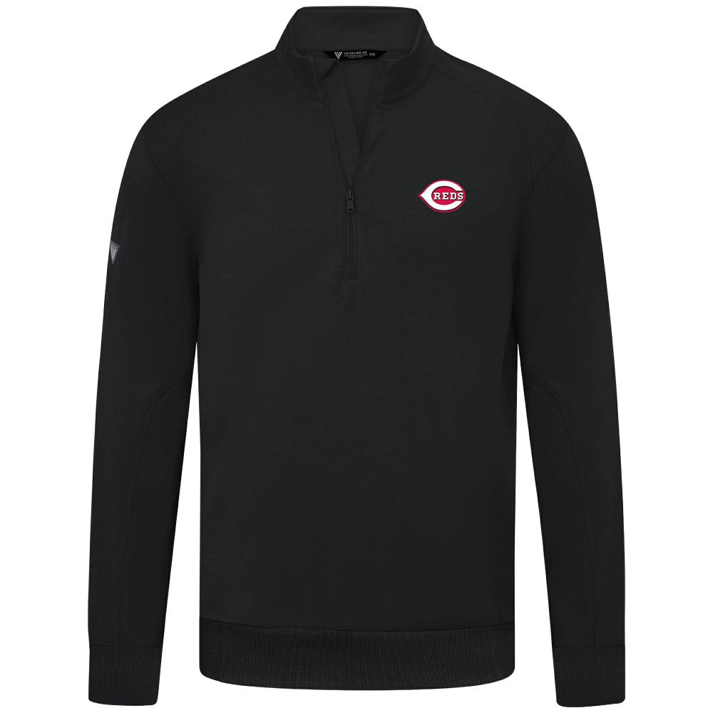 Cincinnati Reds Levelwear Upright Insignia Tri-Blend Quarter-Zip Pullover - Black