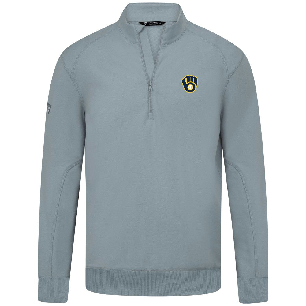 Milwaukee Brewers Levelwear Upright Insignia Tri-Blend Quarter-Zip Pullover - Gray