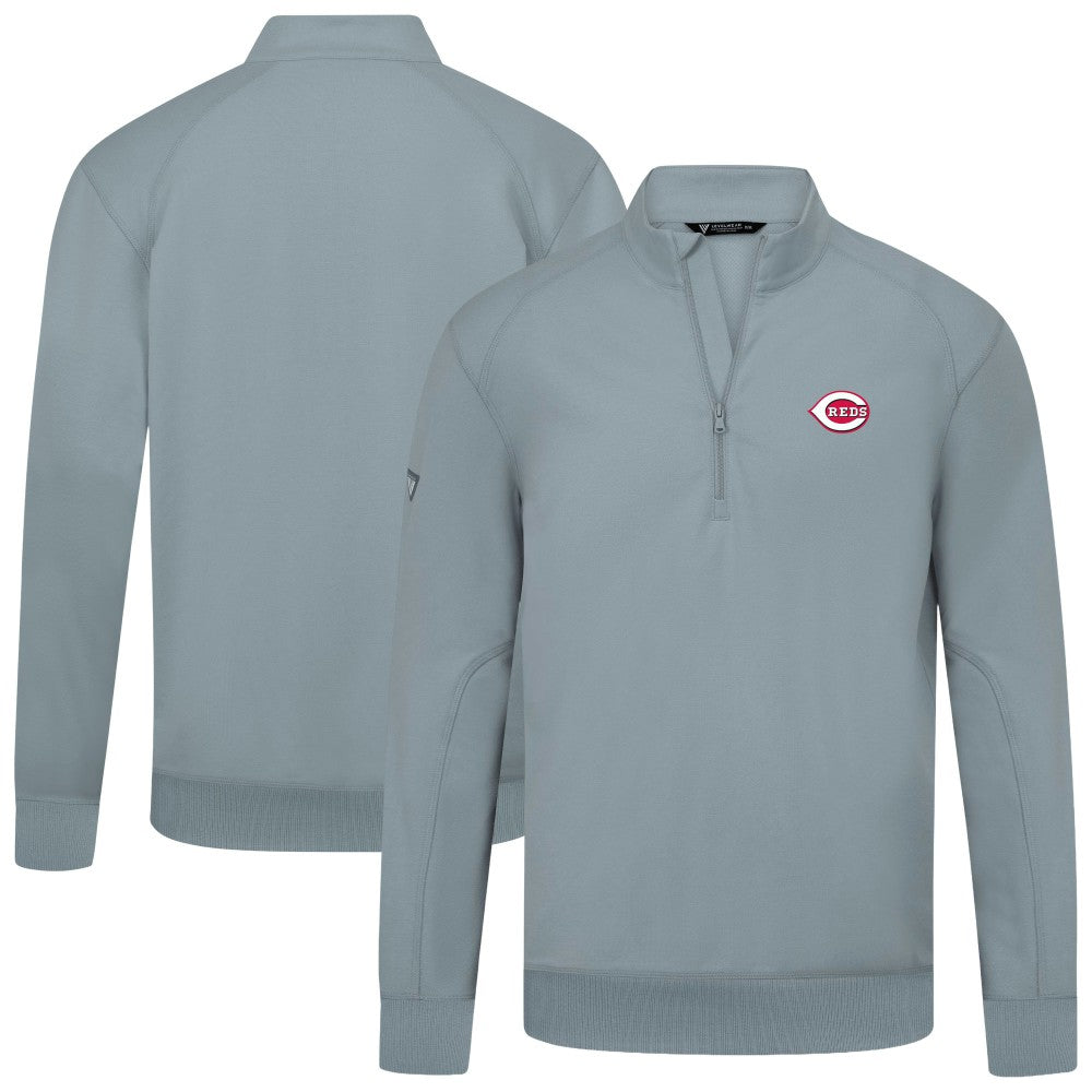 Cincinnati Reds Levelwear Upright Insignia Tri-Blend Quarter-Zip Pullover - Gray