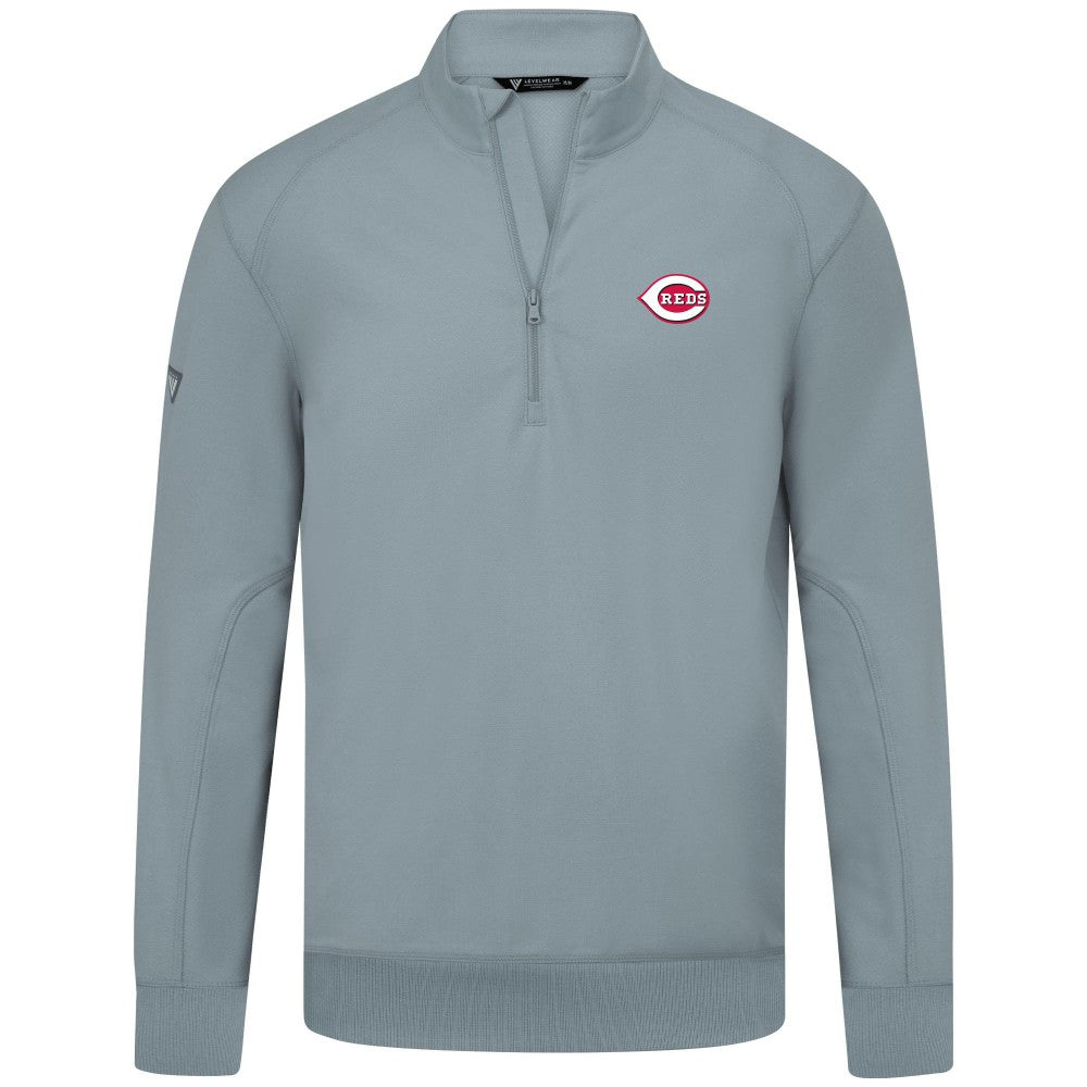 Cincinnati Reds Levelwear Upright Insignia Tri-Blend Quarter-Zip Pullover - Gray