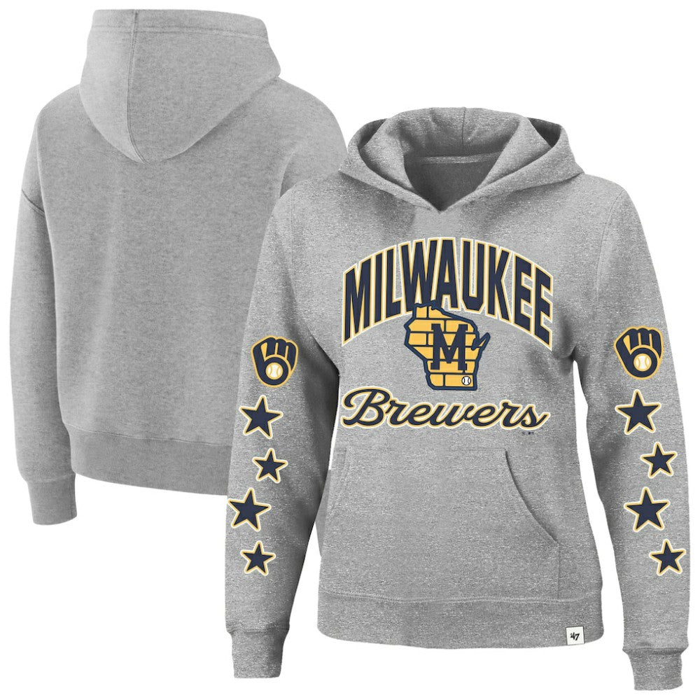 Milwaukee Brewers Women's Plus Size Starry Eye Hoodie - Heather Gray | 47 brand