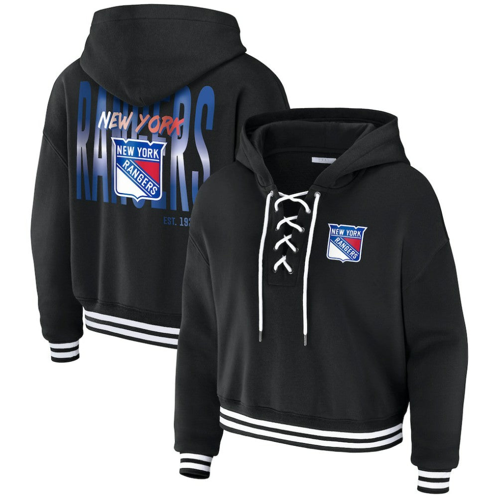 New York Rangers WEAR by Erin Andrews Women's Cropped Lace-Up Hoodie